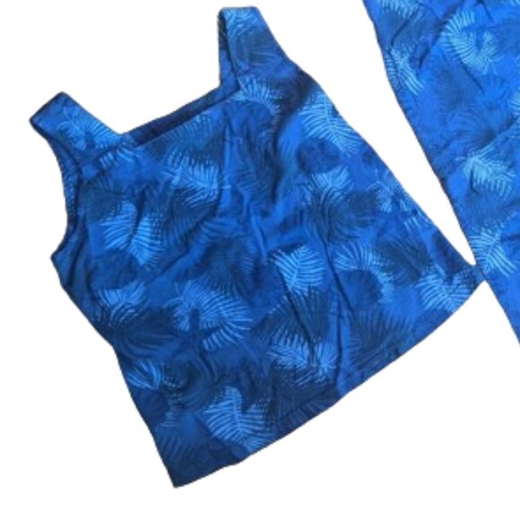 VINTAGE  Blue Two Piece Summer Tank and Pants Set Size Medium - Picture 2 of 4